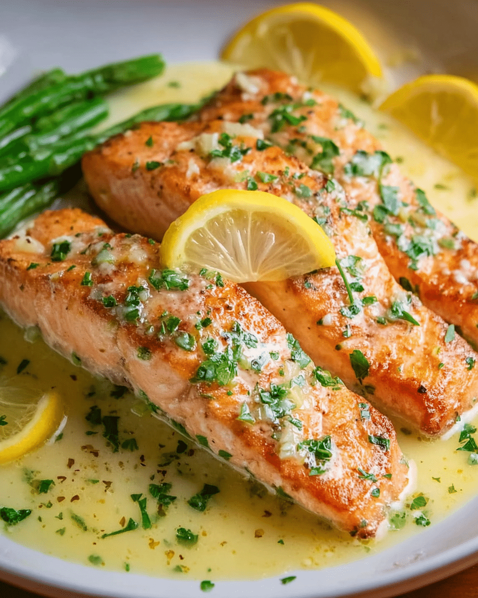 Salmon with Garlic Lemon Butter Sauce
