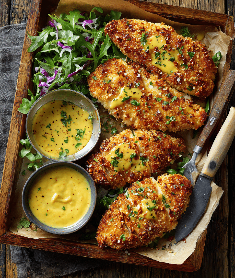 Pretzel Chicken with Mustard-Cheddar Sauce