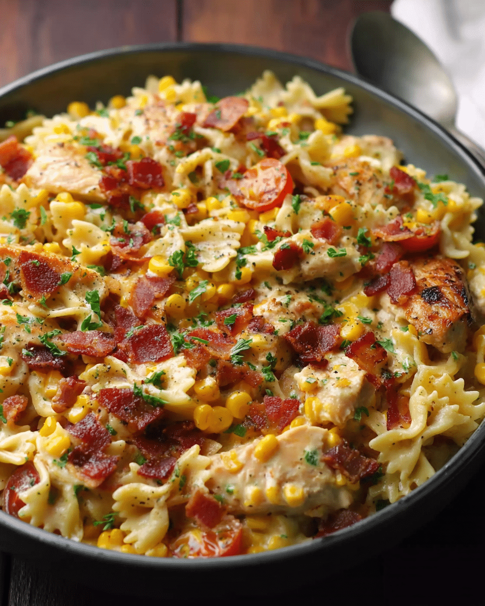 Creamy Chicken and Corn Pasta with Bacon