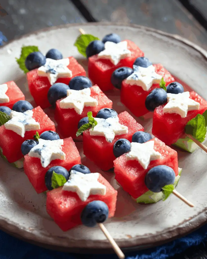 Patriotic Watermelon Feta Skewers