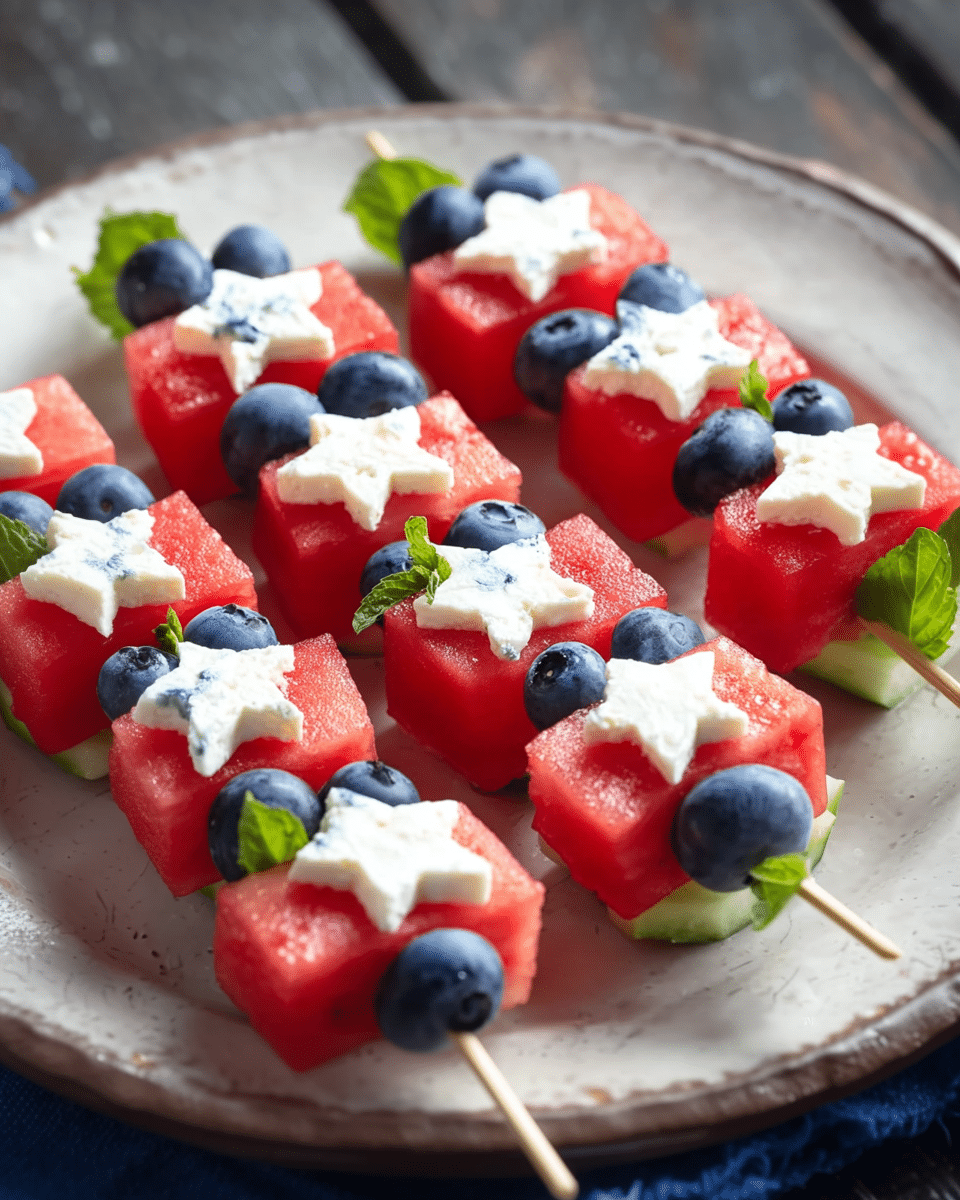 Patriotic Watermelon Feta Skewers