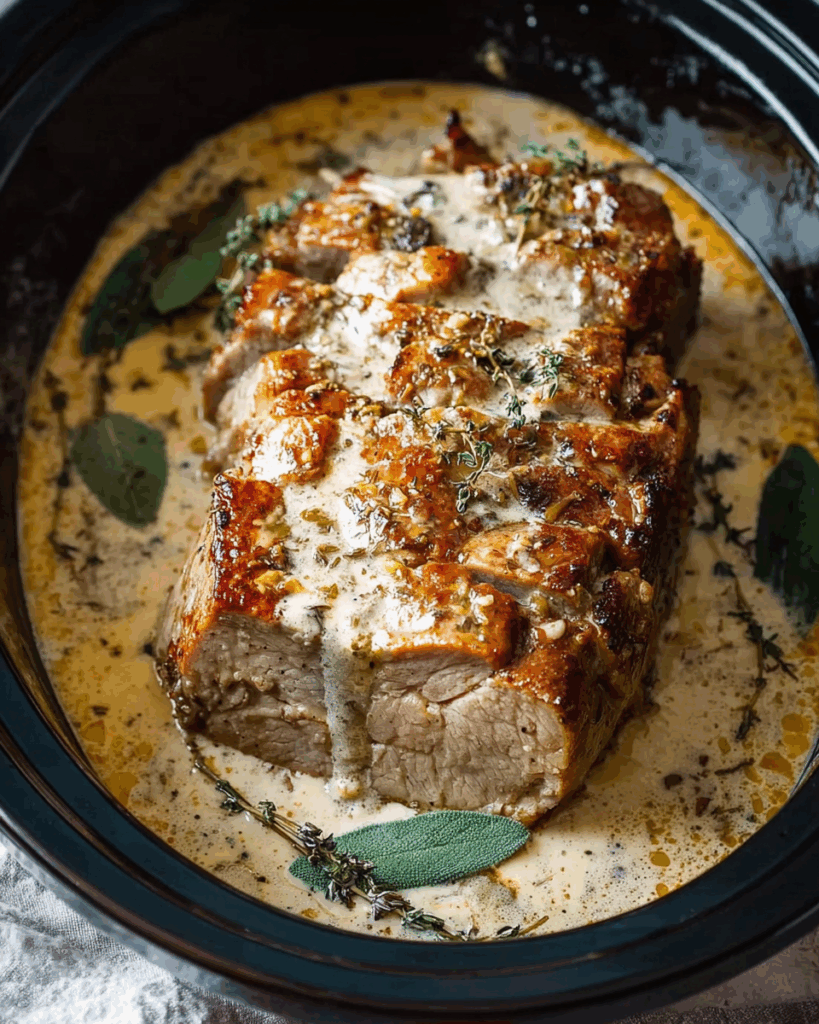 Crockpot Creamy Garlic Pork Loin