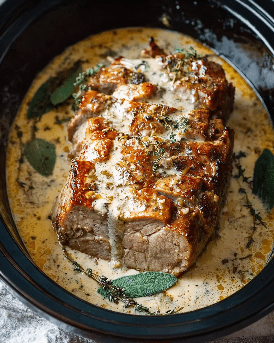 Crockpot Creamy Garlic Pork Loin