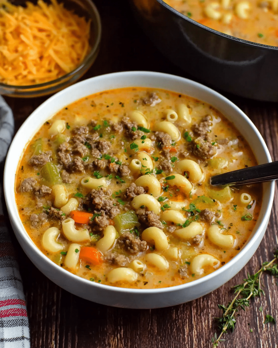 One-Pot Macaroni Cheeseburger Soup