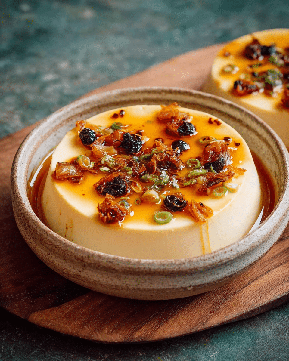 Chawanmushi-Inspired Steamed Eggs With Crispy Shallot Chilli Oil