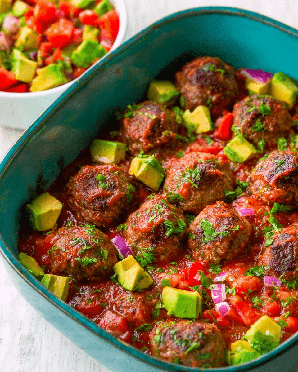 Mexican Meatballs with Tomato Avocado Salad