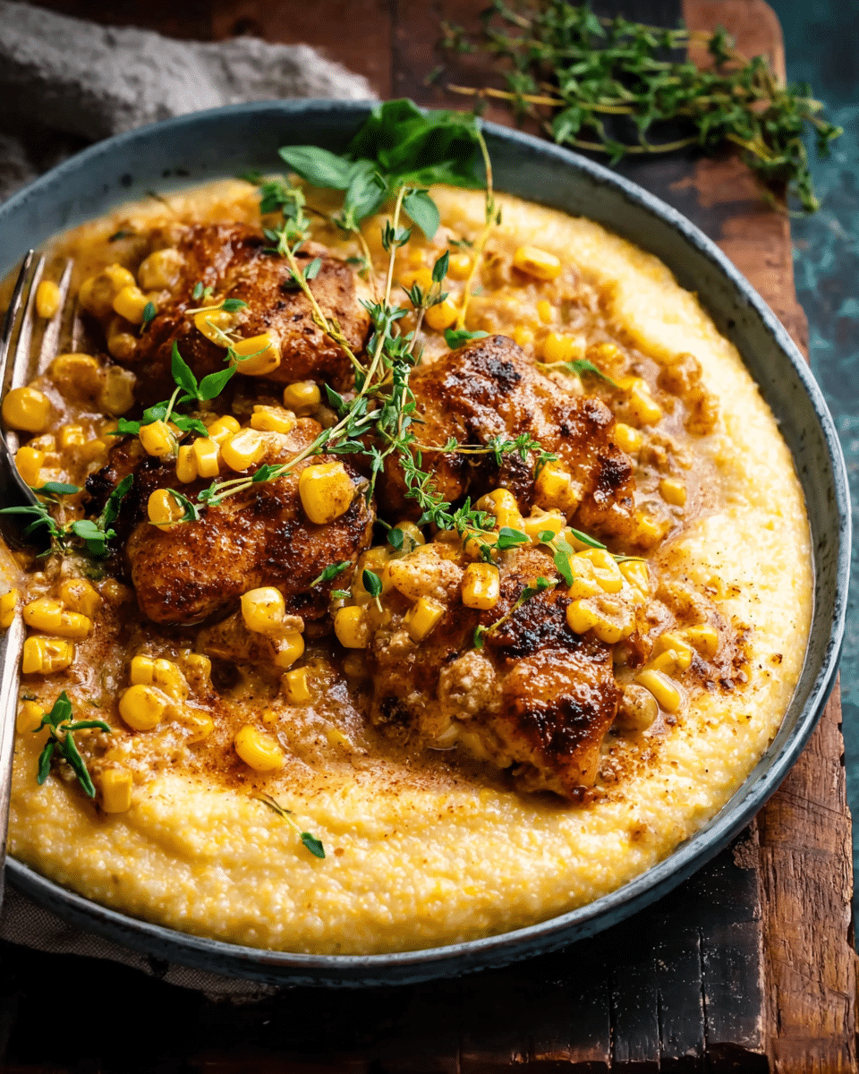 Creamy Garlic Corn Chicken with Cheesy Polenta