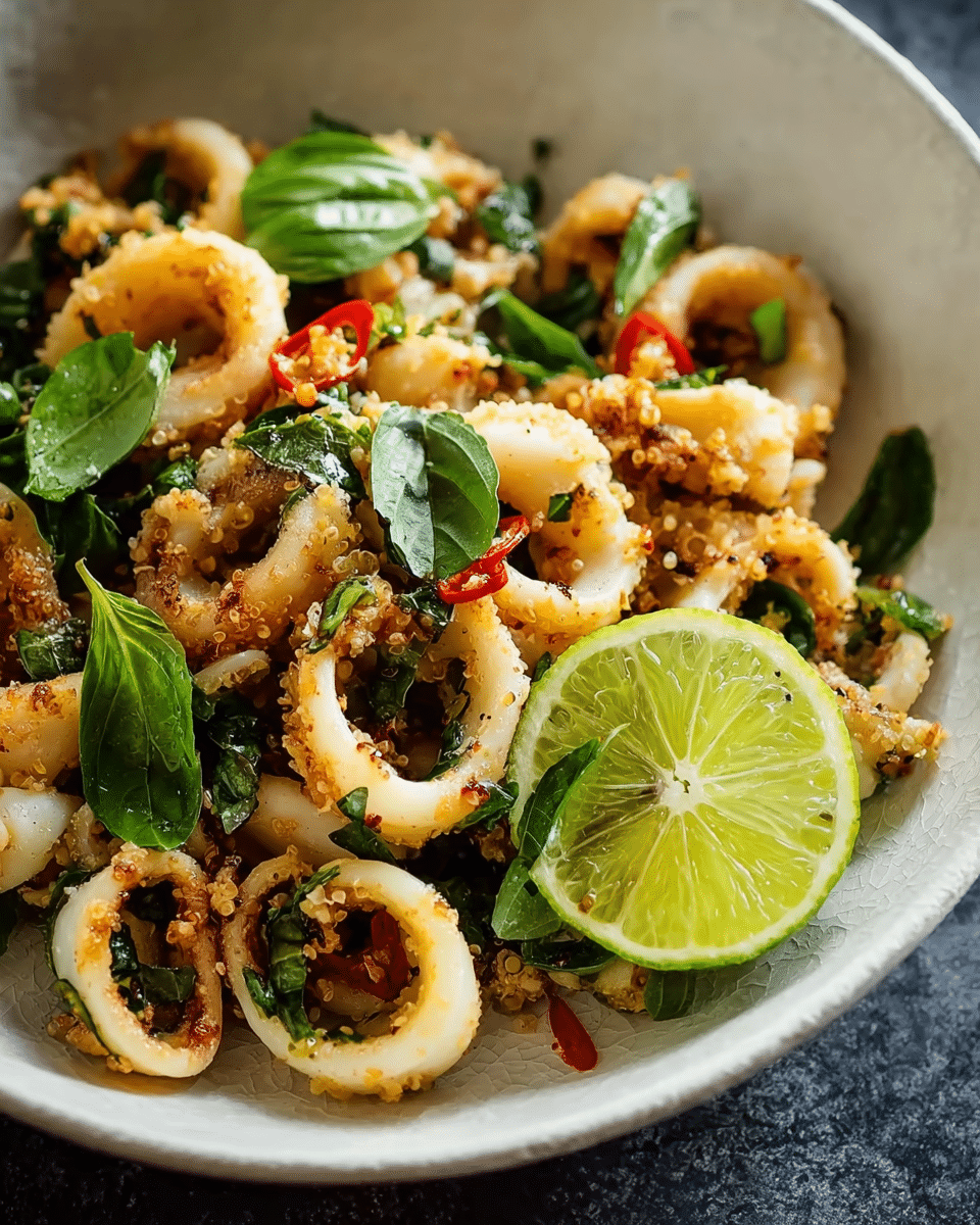 Garlicky Calamari with Basil, Chile &amp Lime