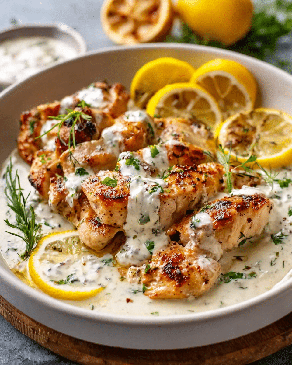 Lemon Garlic Chicken with Creamy Yogurt Sauce
