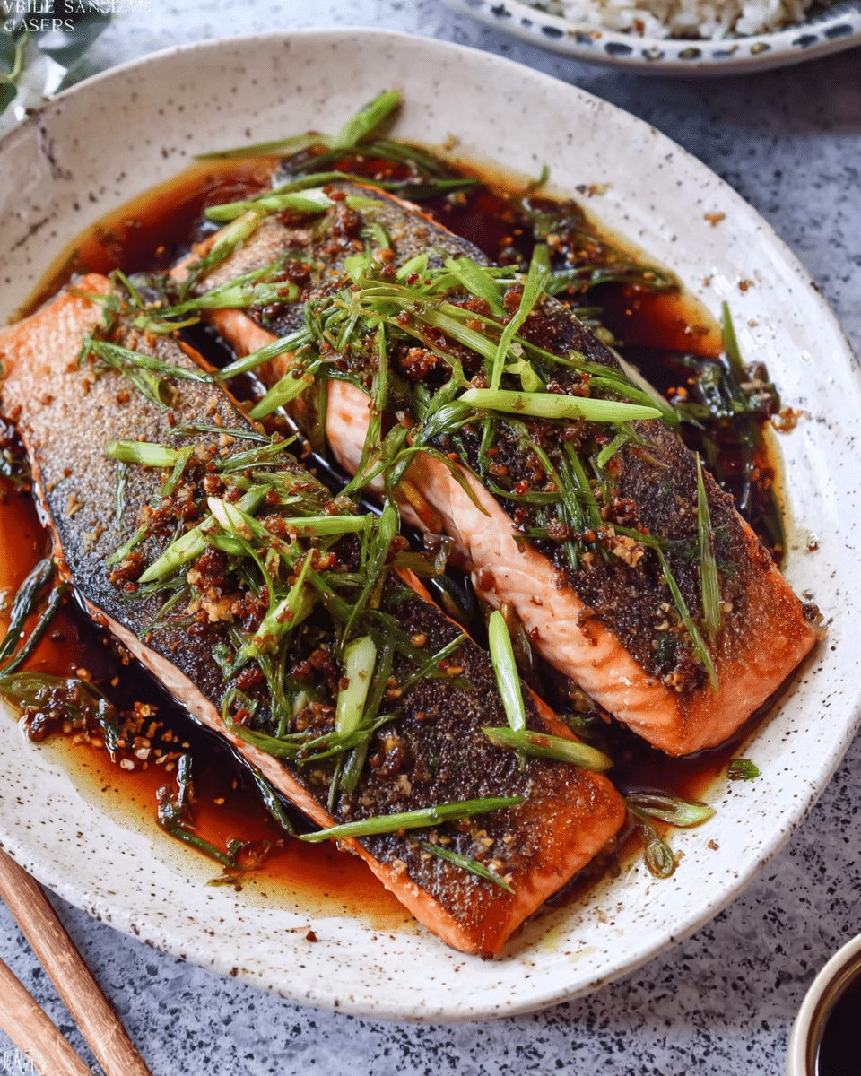 Scallion Ginger Salmon with Soy Dressing