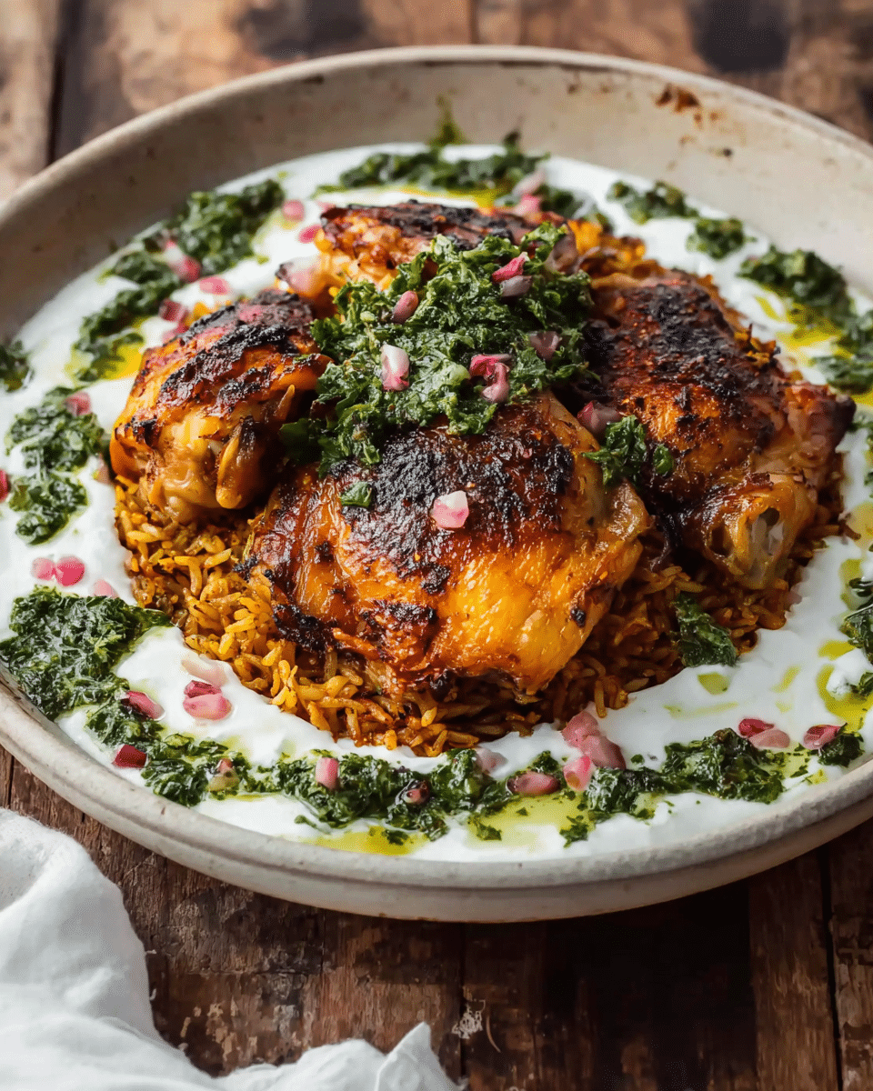 Spiced Chicken and Rice with Lime Chimichurri and Garlic Yoghurt