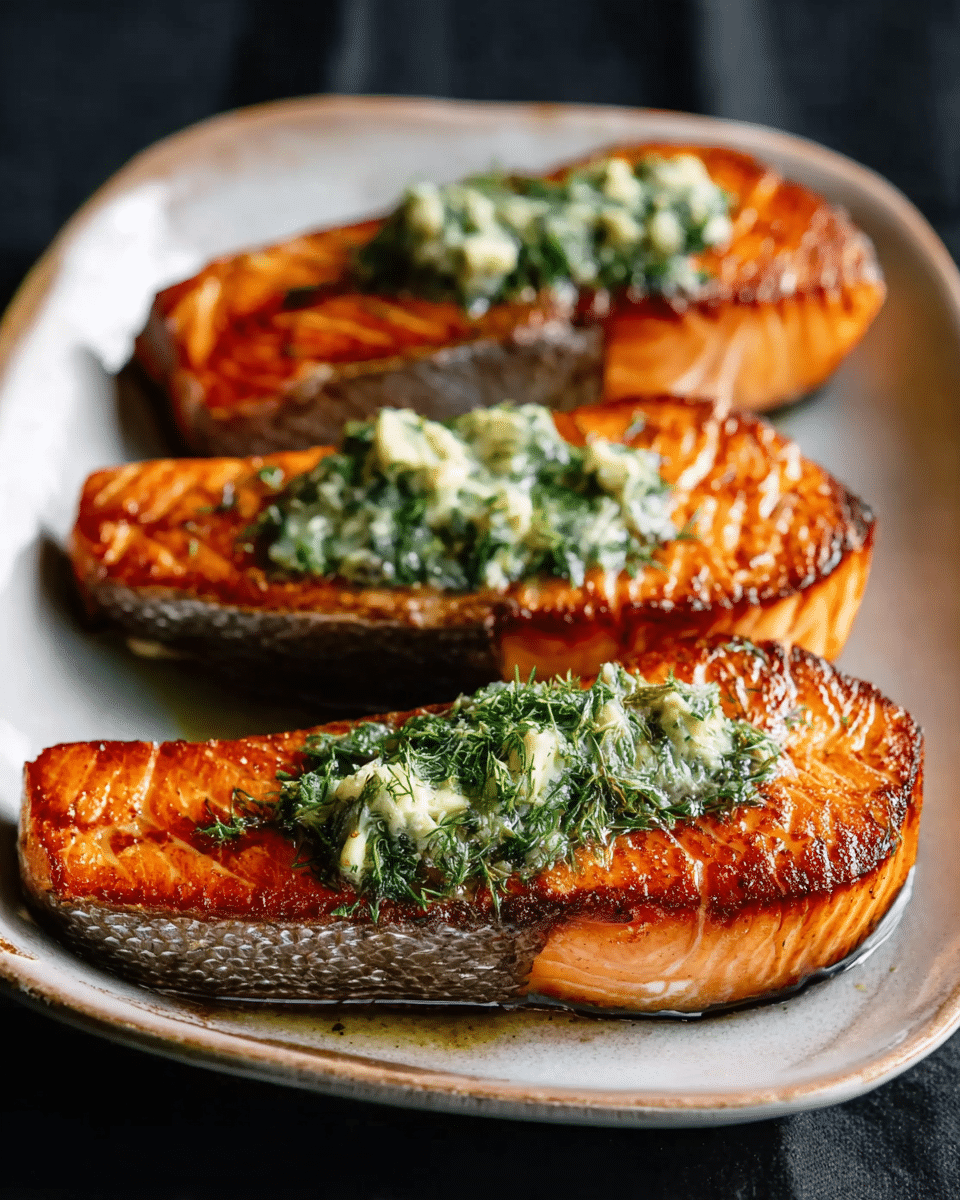 Roasted Salmon Steaks with Remoulade Butter