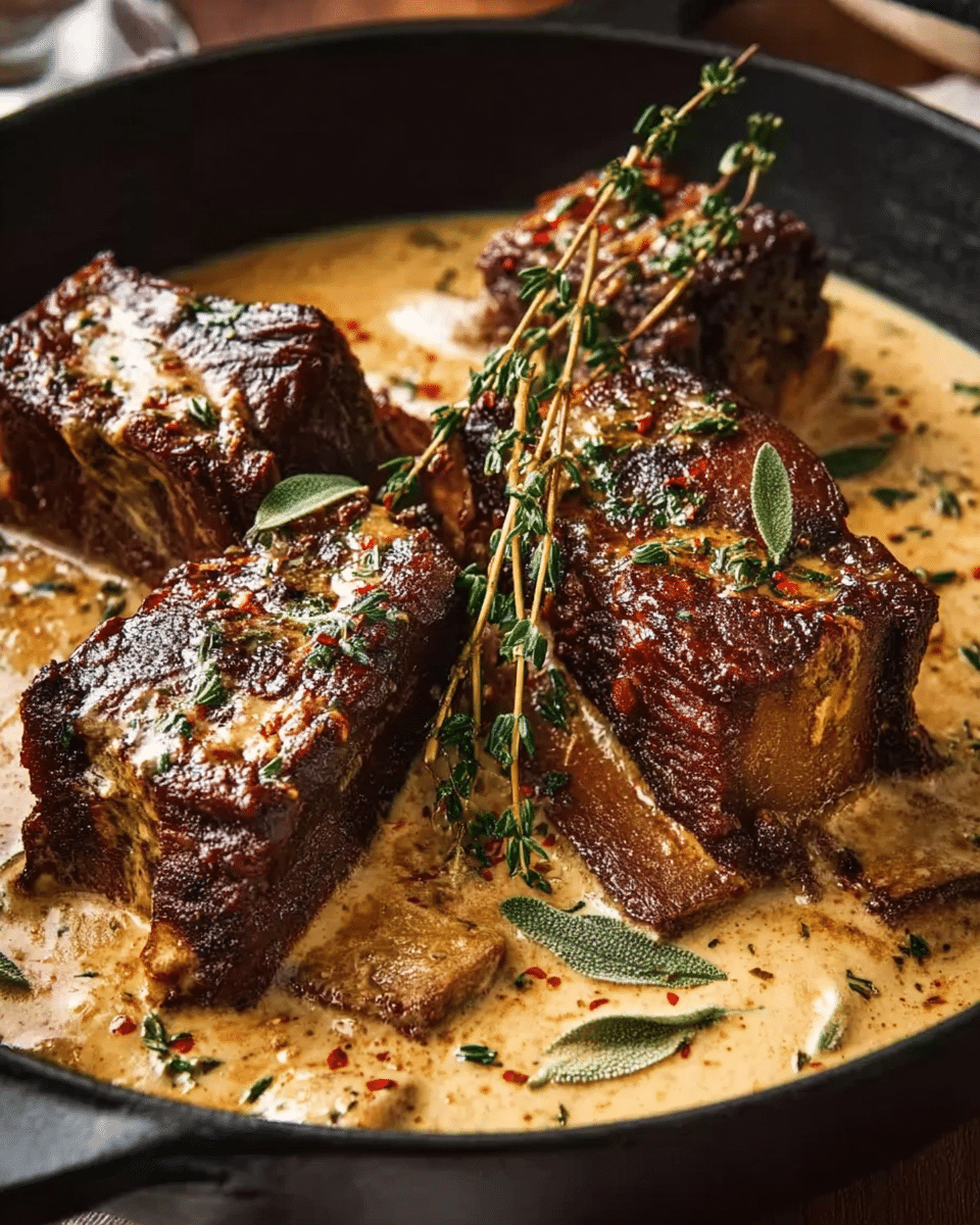 Braised Short Ribs in Creamy Herb Sauce
