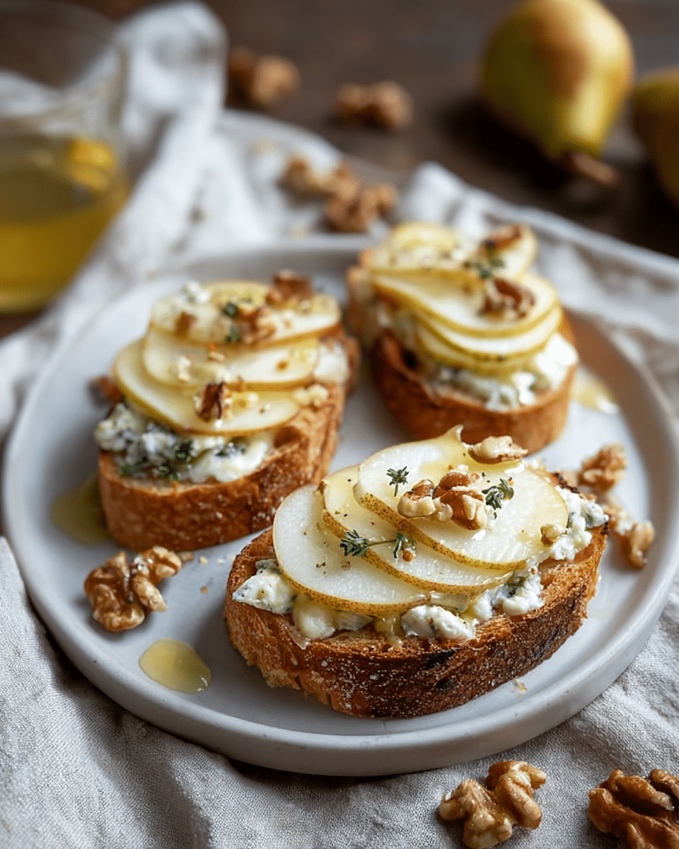 Pear and Gorgonzola Cheese on Toasted Walnut Bread