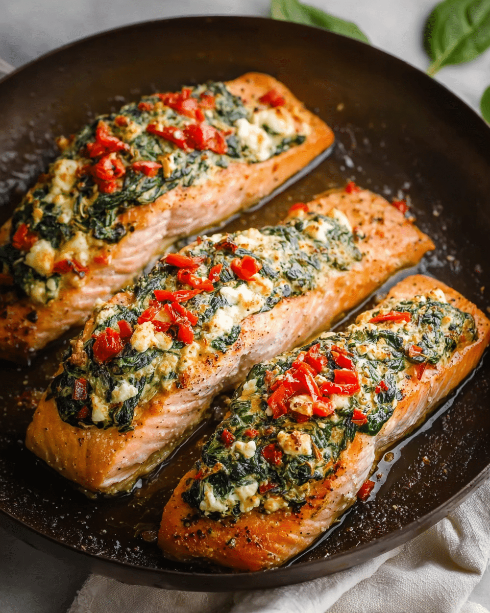 Baked Stuffed Salmon With Spinach & Feta