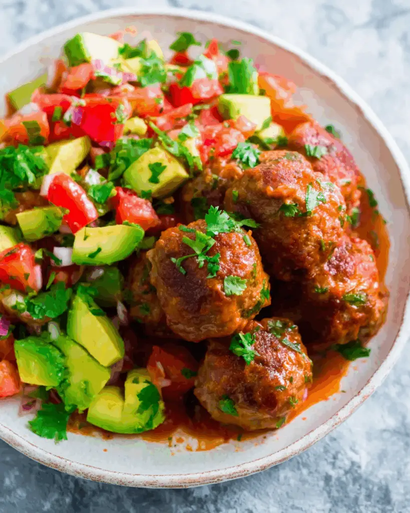 Mexican Meatballs with Tomato Avocado Salad