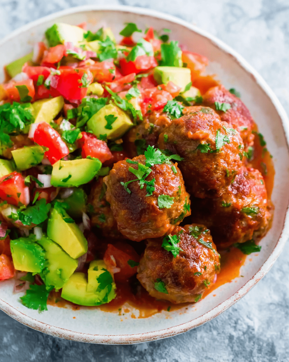 Mexican Meatballs with Tomato Avocado Salad