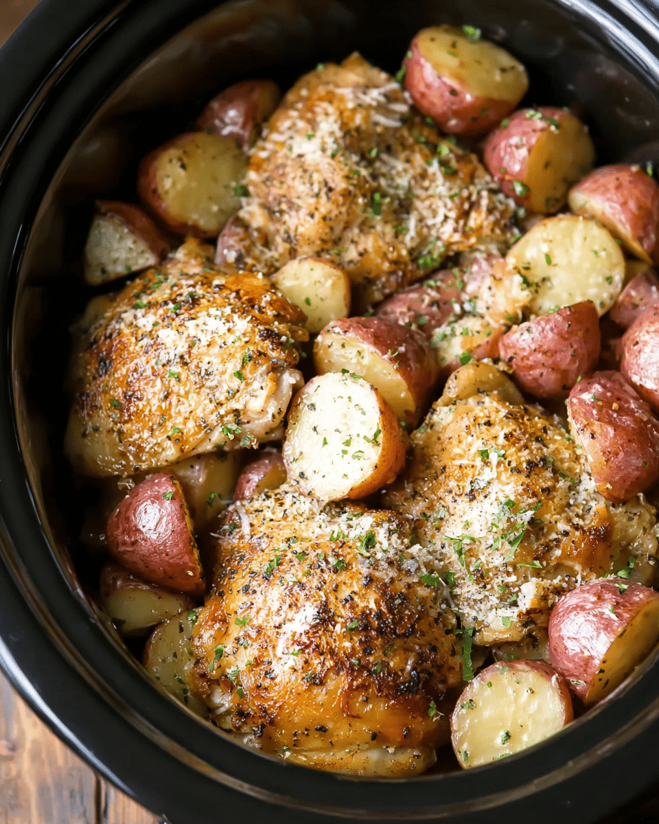 Slow Cooker Garlic Parmesan Chicken and Potatoes