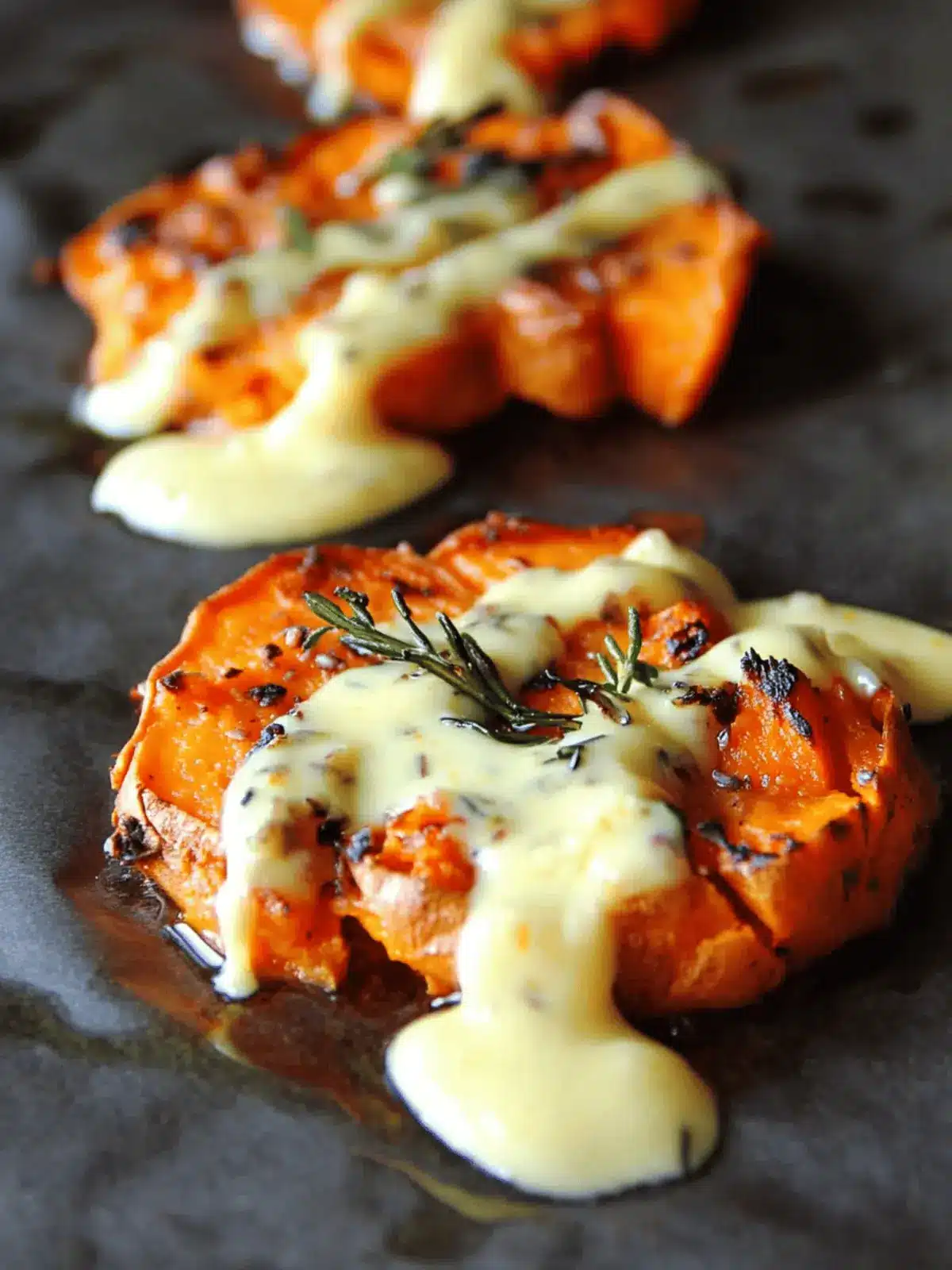 Savory Smashed Sweet Potatoes with Lemon Garlic Aioli