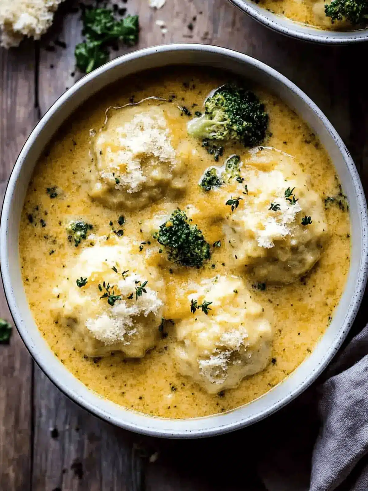 One Pot Broccoli Cheddar and Dumplings
