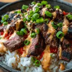 Korean BBQ Steak Rice Bowls with Spicy Cream Sauce