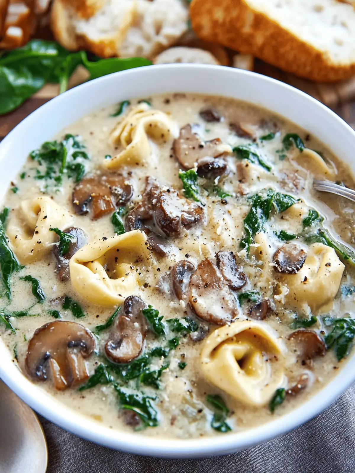 Creamy Parmesan Mushroom and Spinach Tortellini Soup