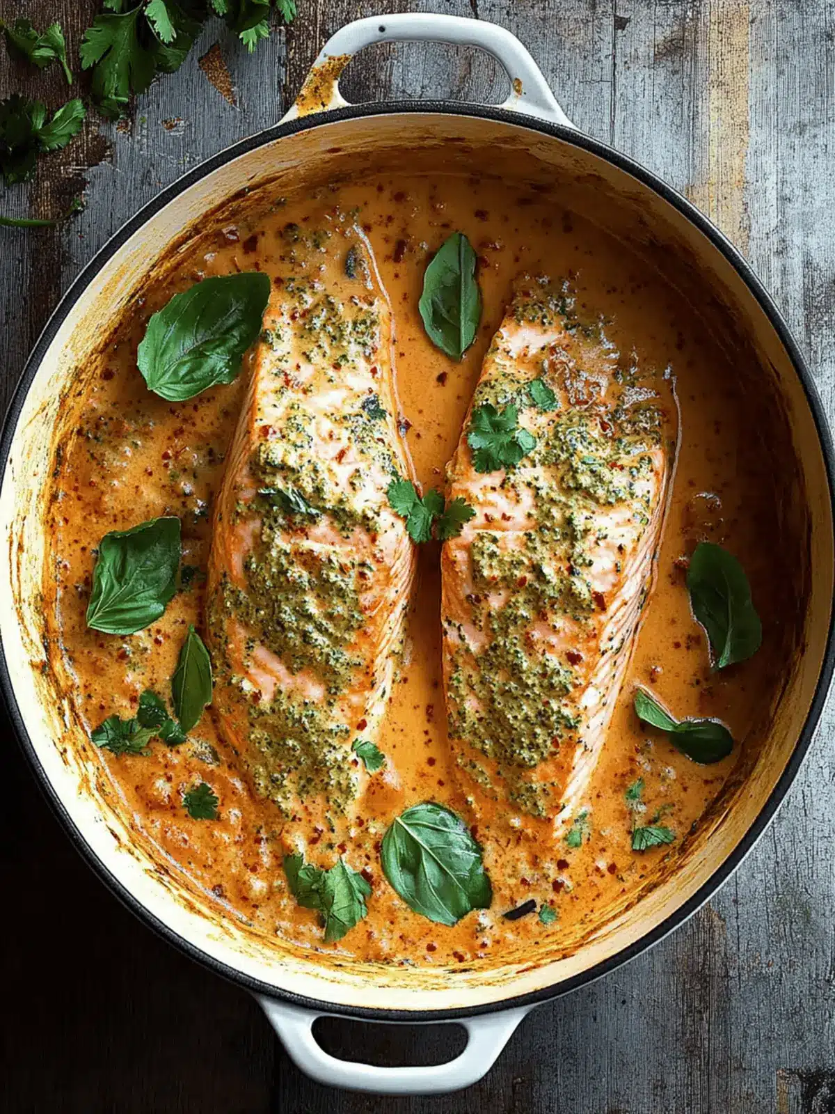 Salmon in Creamy Red Pesto Sauce