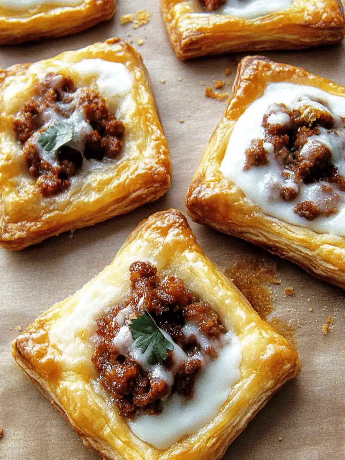 Cheesy Mexican Chorizo Puff Pastry Tarts