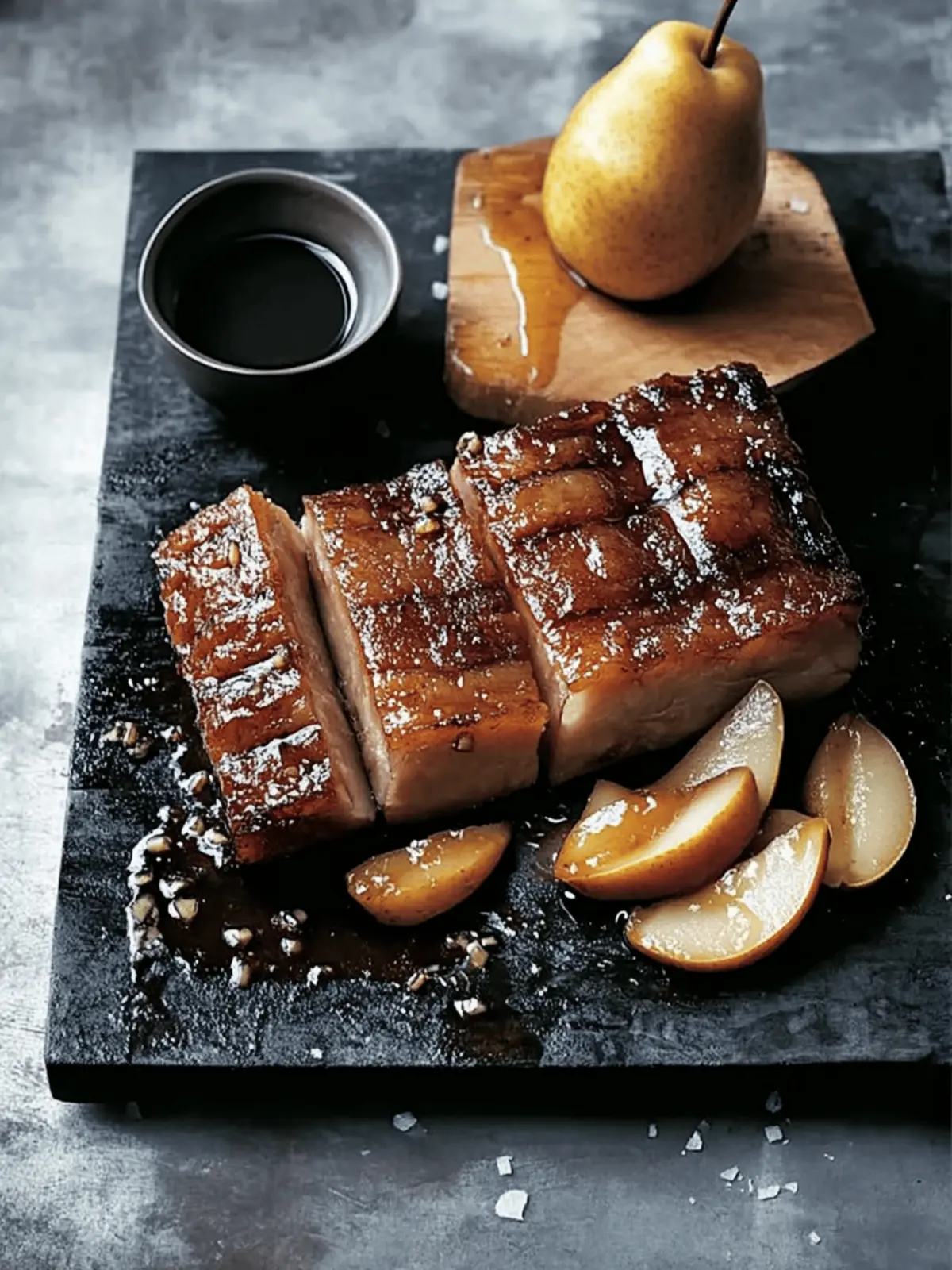 Crispy Pork Belly With Cider Pickled Pears
