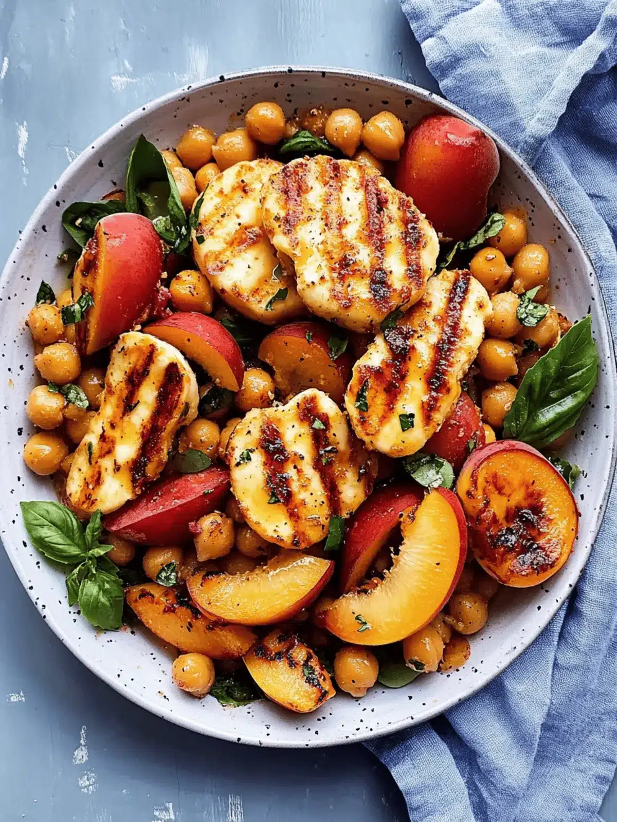 Nectarine Salad with Chickpeas and Grilled Halloumi