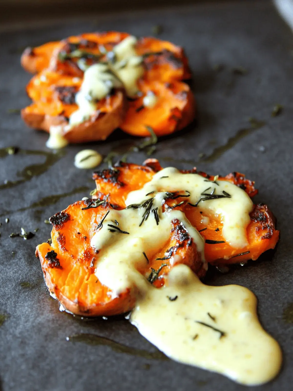 Savory Smashed Sweet Potatoes with Lemon Garlic Aioli
