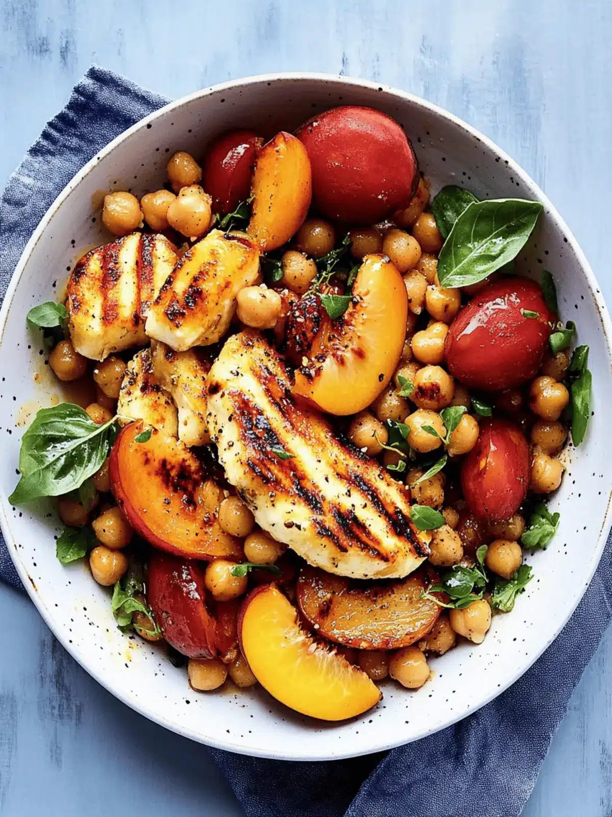 Nectarine Salad with Chickpeas and Grilled Halloumi