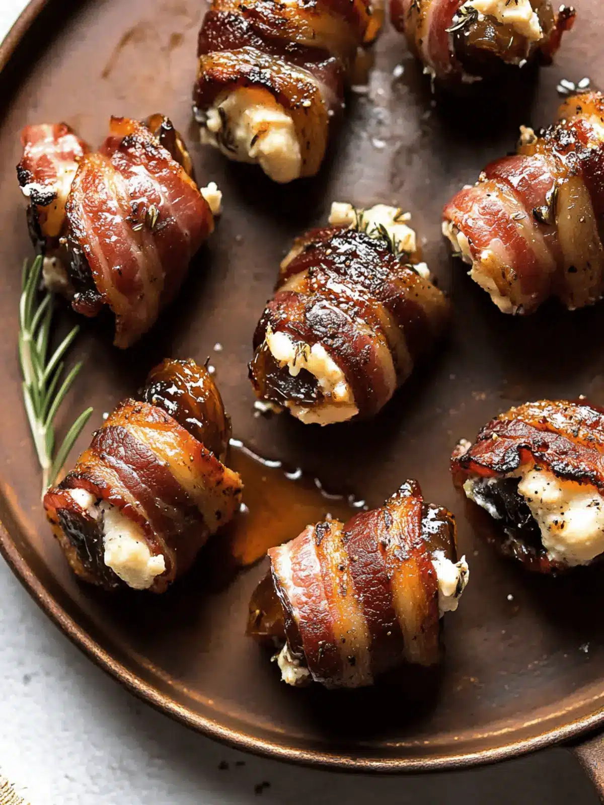 Goat Cheese Stuffed Bacon Wrapped Dates with Rosemary Honey