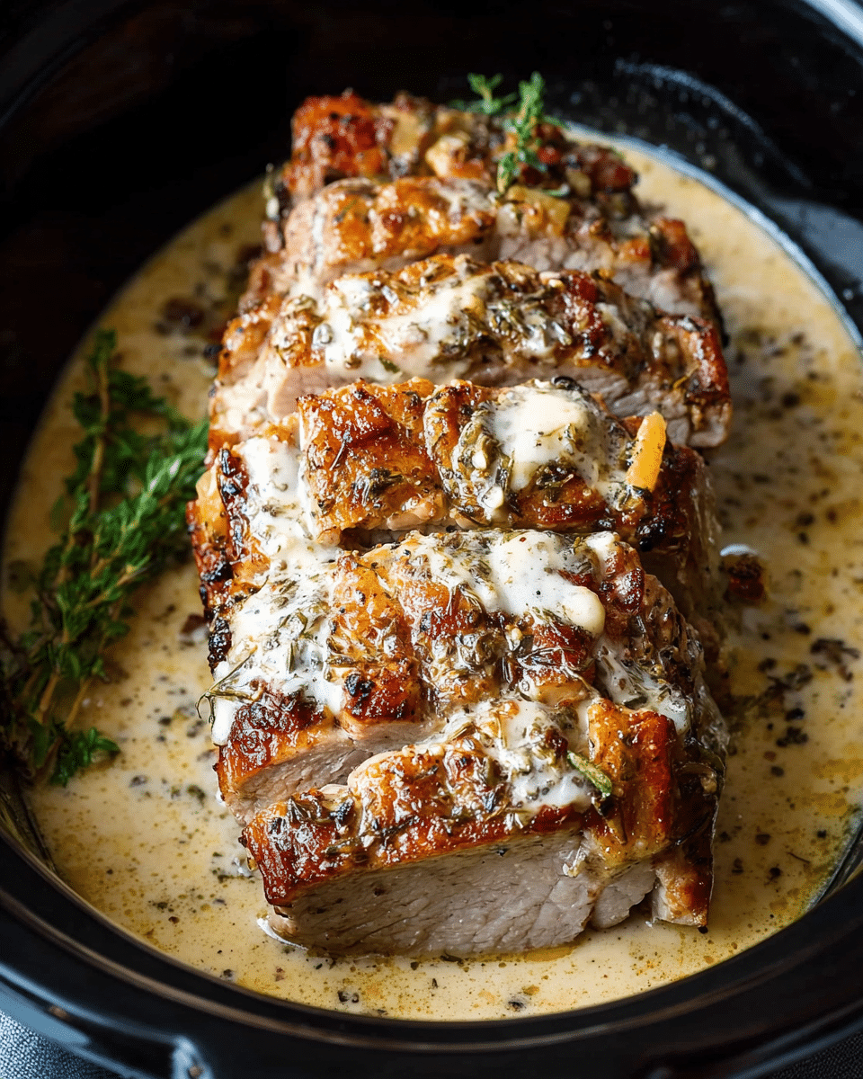 Crockpot Creamy Garlic Pork Loin