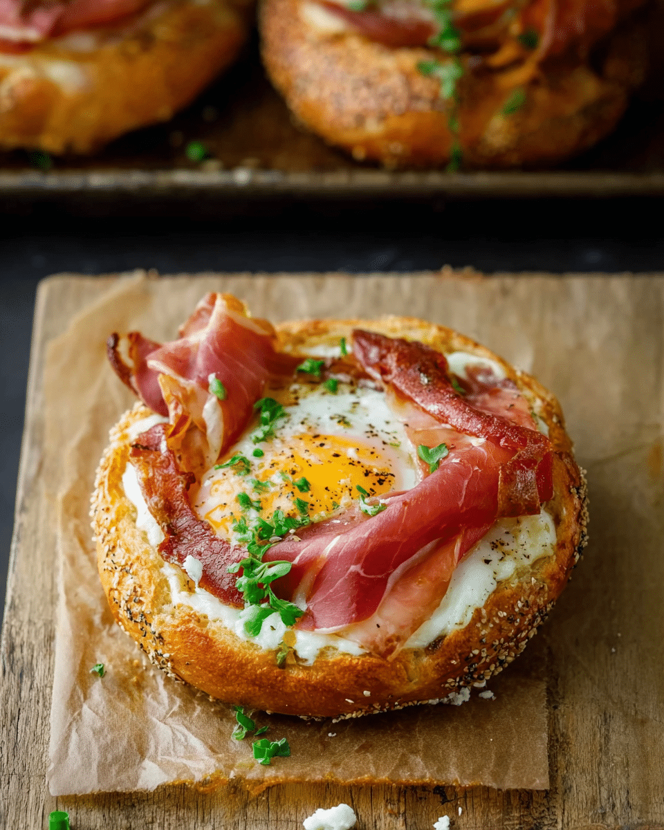 Egg in a Bagel Hole with Cheese & Prosciutto