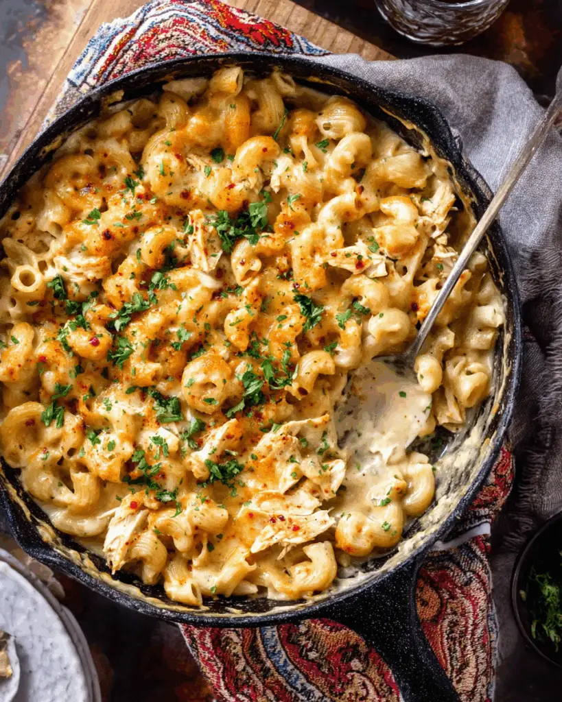 One Pot White Chicken Chili Mac and Cheese
