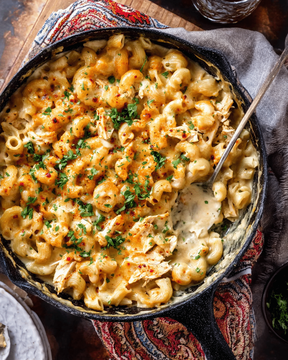 One Pot White Chicken Chili Mac and Cheese