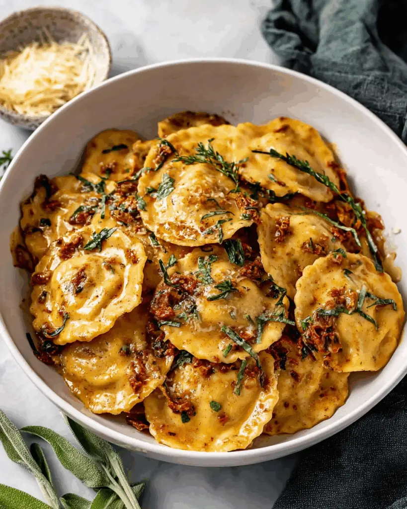 Cheese Ravioli with Sun Dried Tomato Cream Sauce