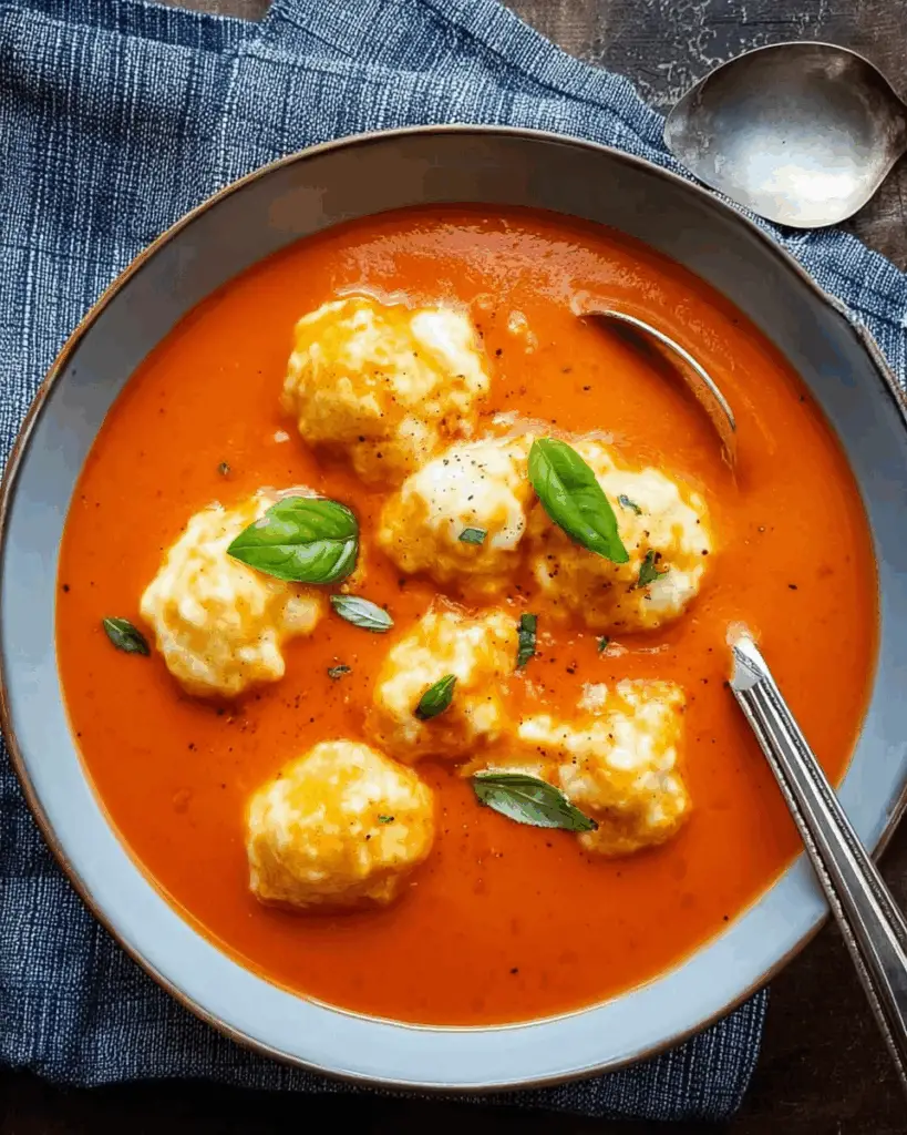 Tomato Soup with Cheese Dumplings