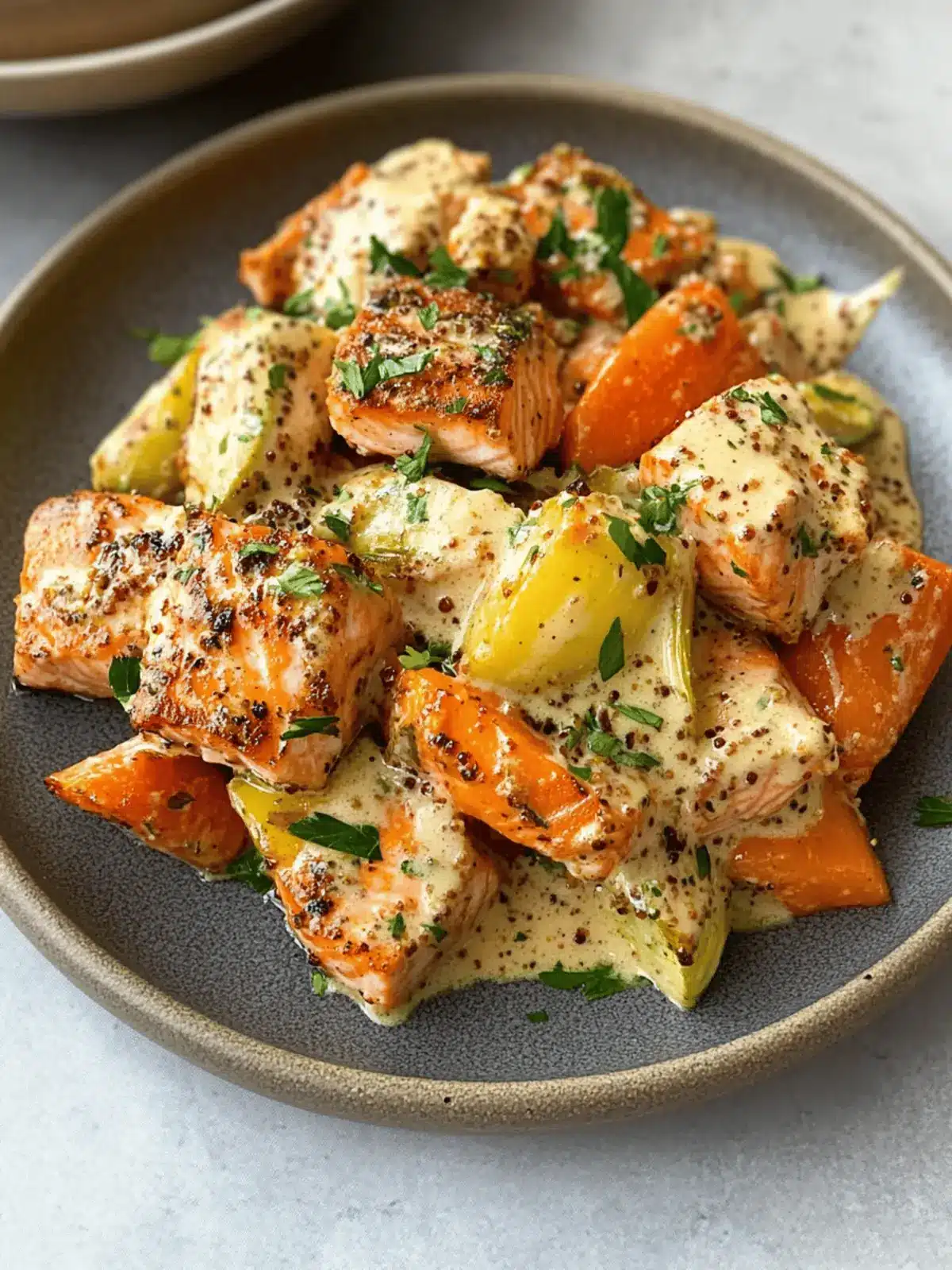 Delicious Honey Mustard Salmon Bites and Veggies in One Pan