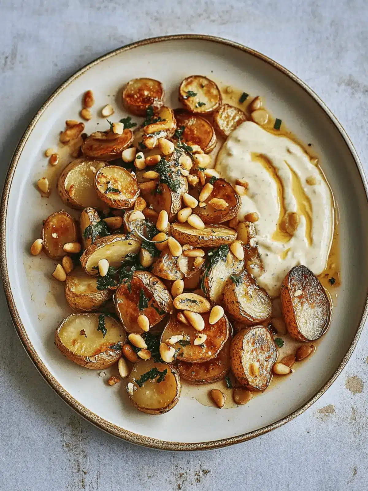 Irresistible Roasted Potatoes with Aïoli and Pinenuts Delight 3 Roasted Potatoes with Aïoli and Buttered Pinenuts