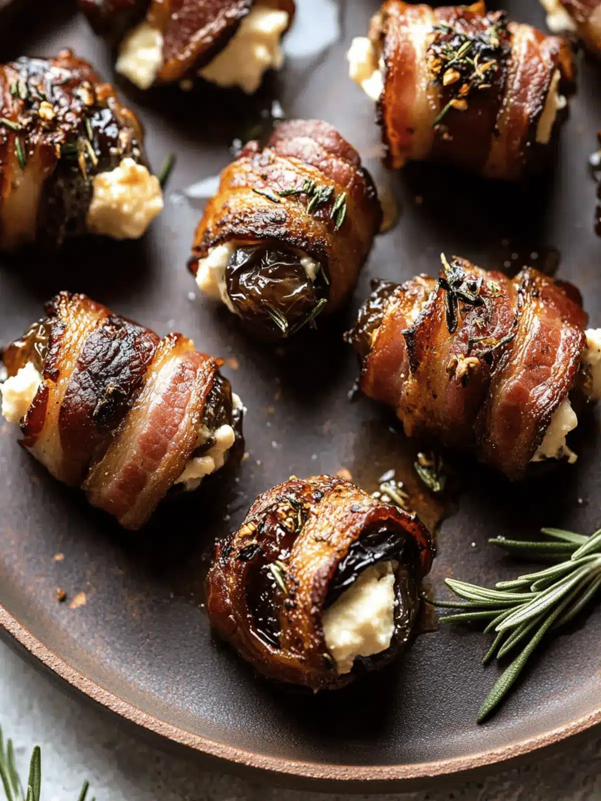 Goat Cheese Stuffed Bacon Wrapped Dates with Rosemary Honey