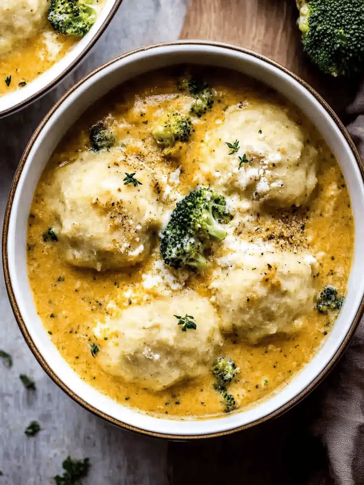 One Pot Broccoli Cheddar and Dumplings