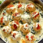 Baked Chicken Ricotta Meatballs with Spinach Alfredo Sauce