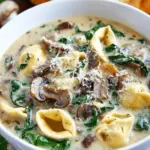 Creamy Parmesan Mushroom and Spinach Tortellini Soup