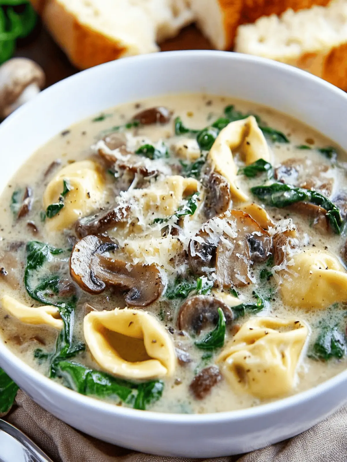 Creamy Parmesan Mushroom and Spinach Tortellini Soup