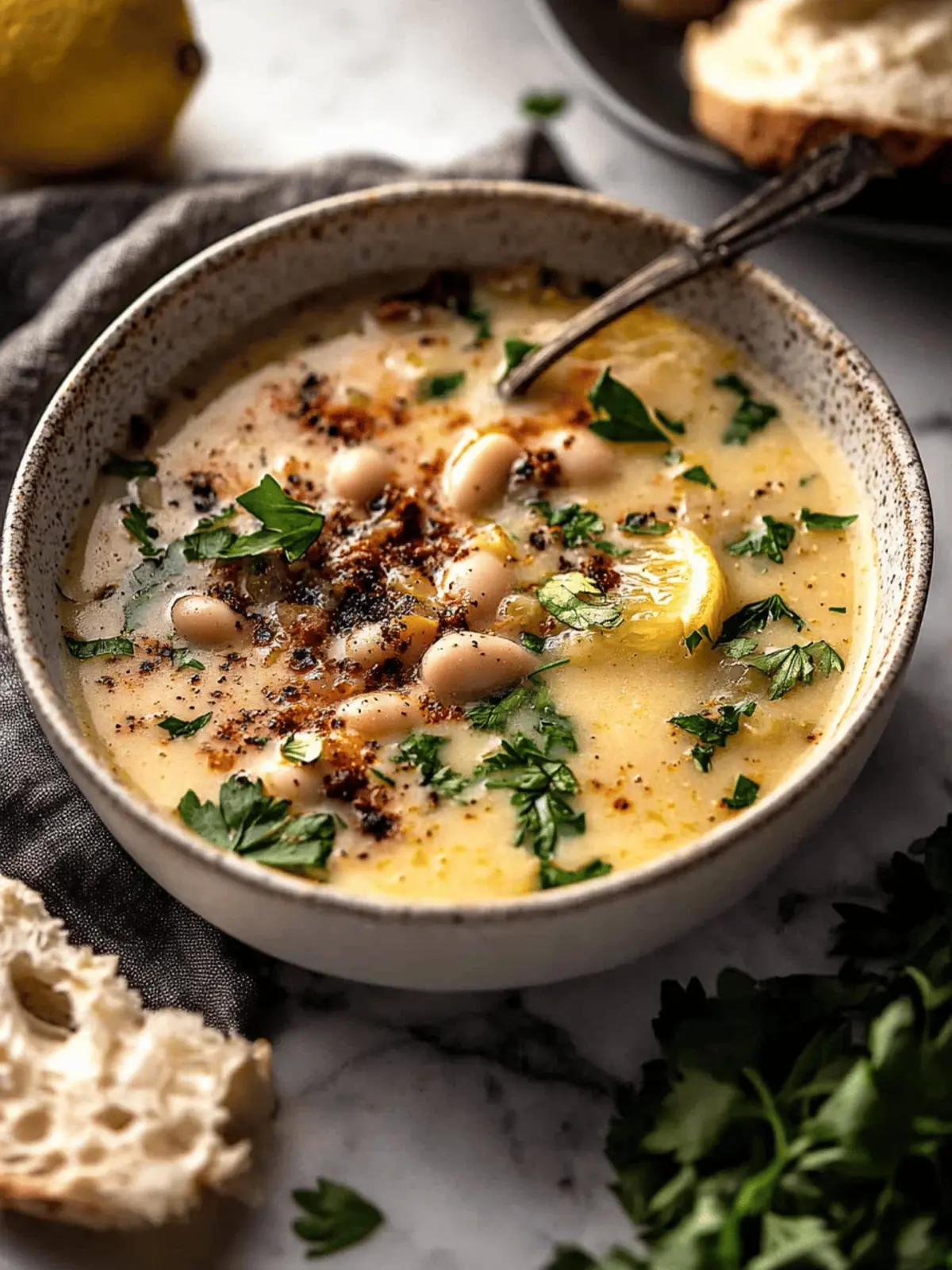 Creamy Tuscan White Bean Lemon Soup