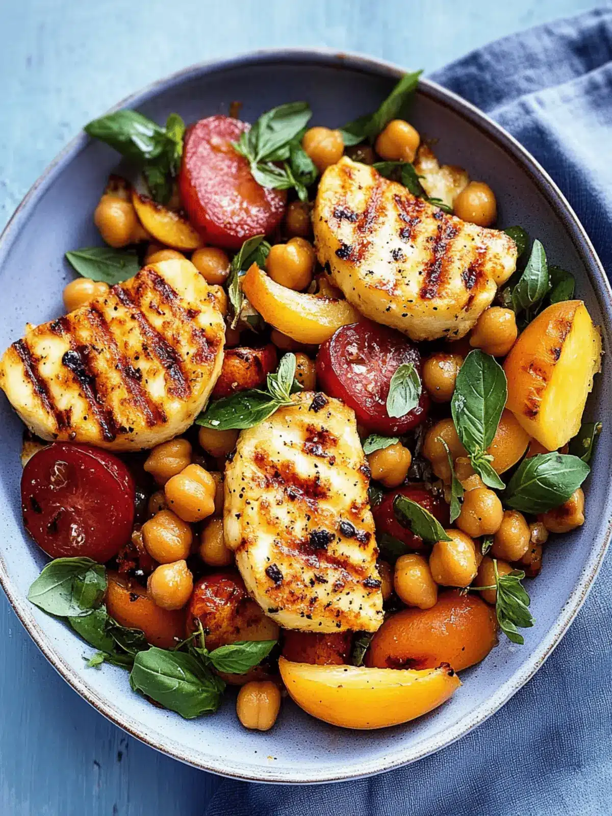 Nectarine Salad with Chickpeas and Grilled Halloumi