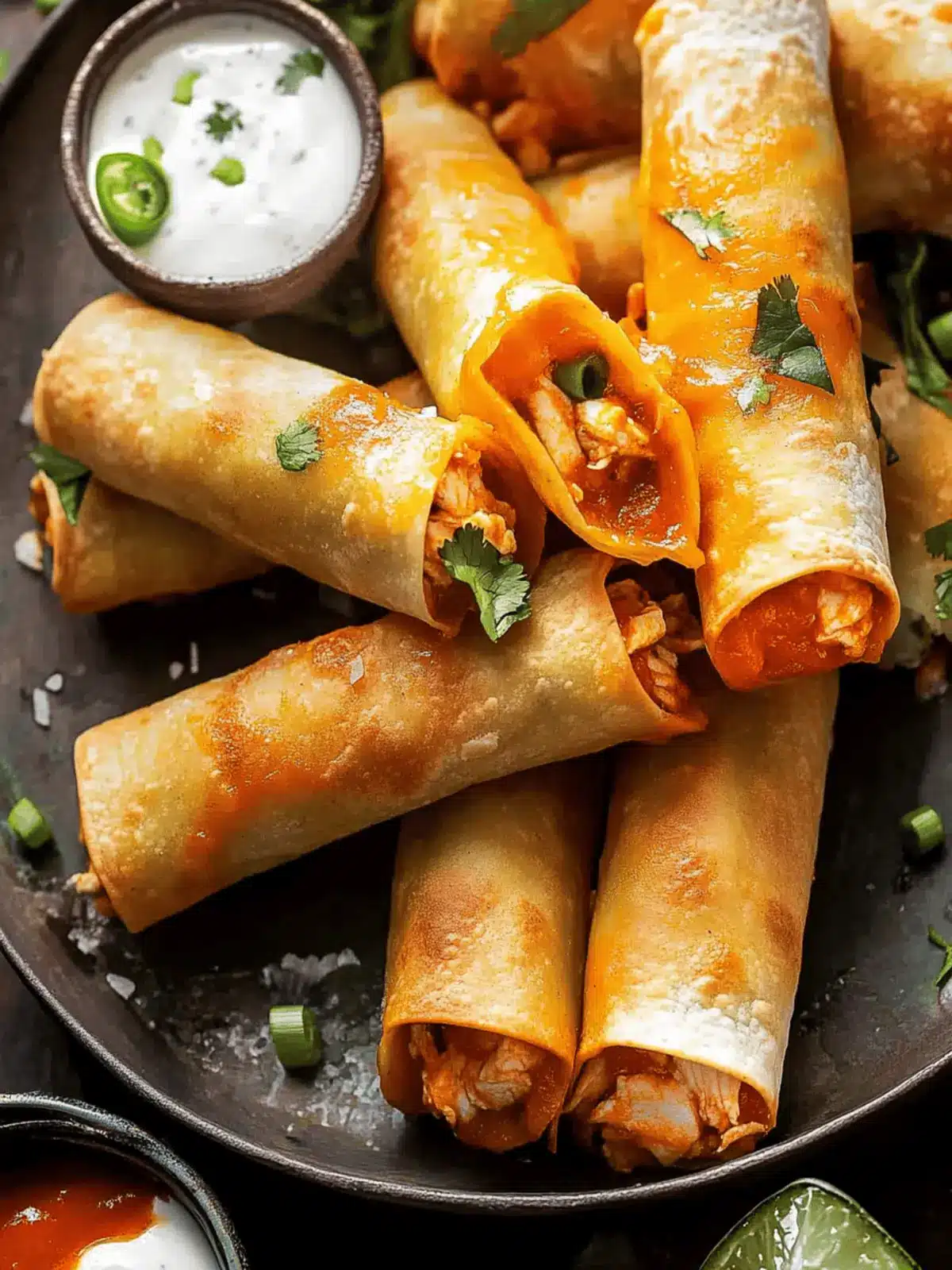 Jalapeño Cream Cheese Chicken Taquitos with Buffalo Sauce