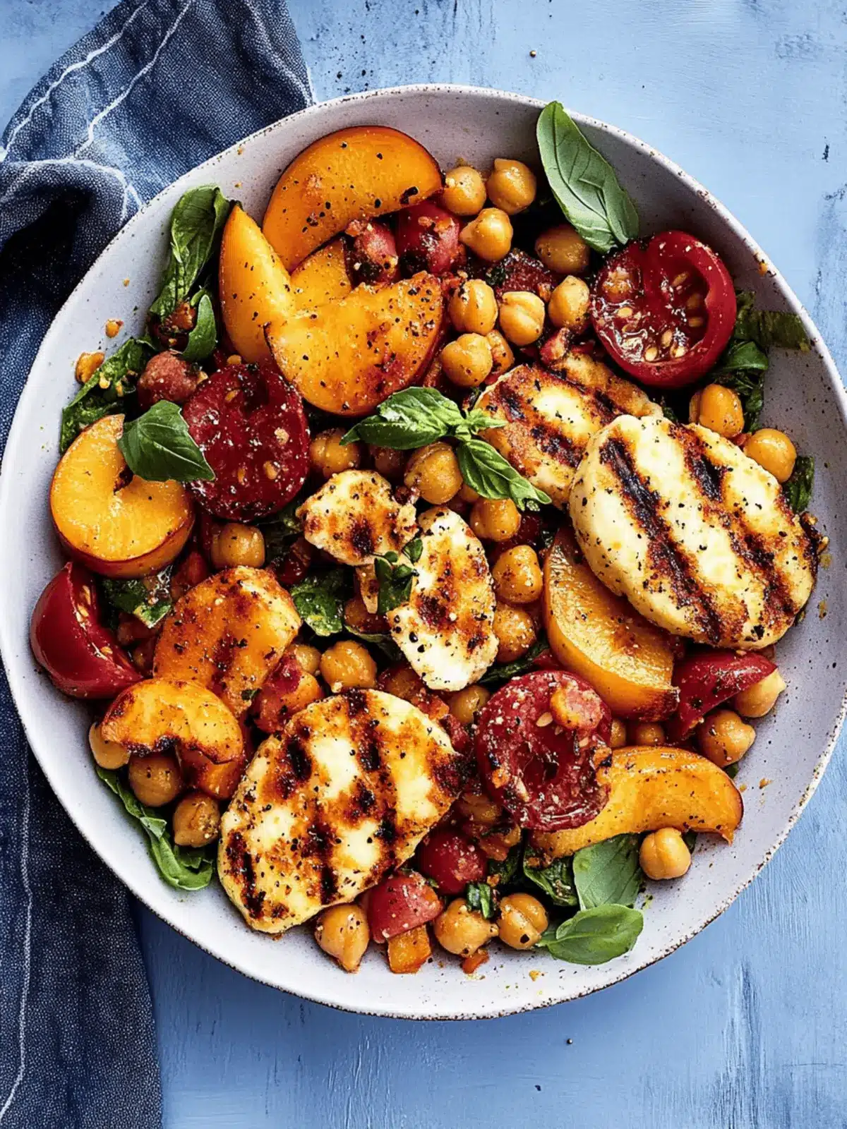 Nectarine Salad with Chickpeas and Grilled Halloumi